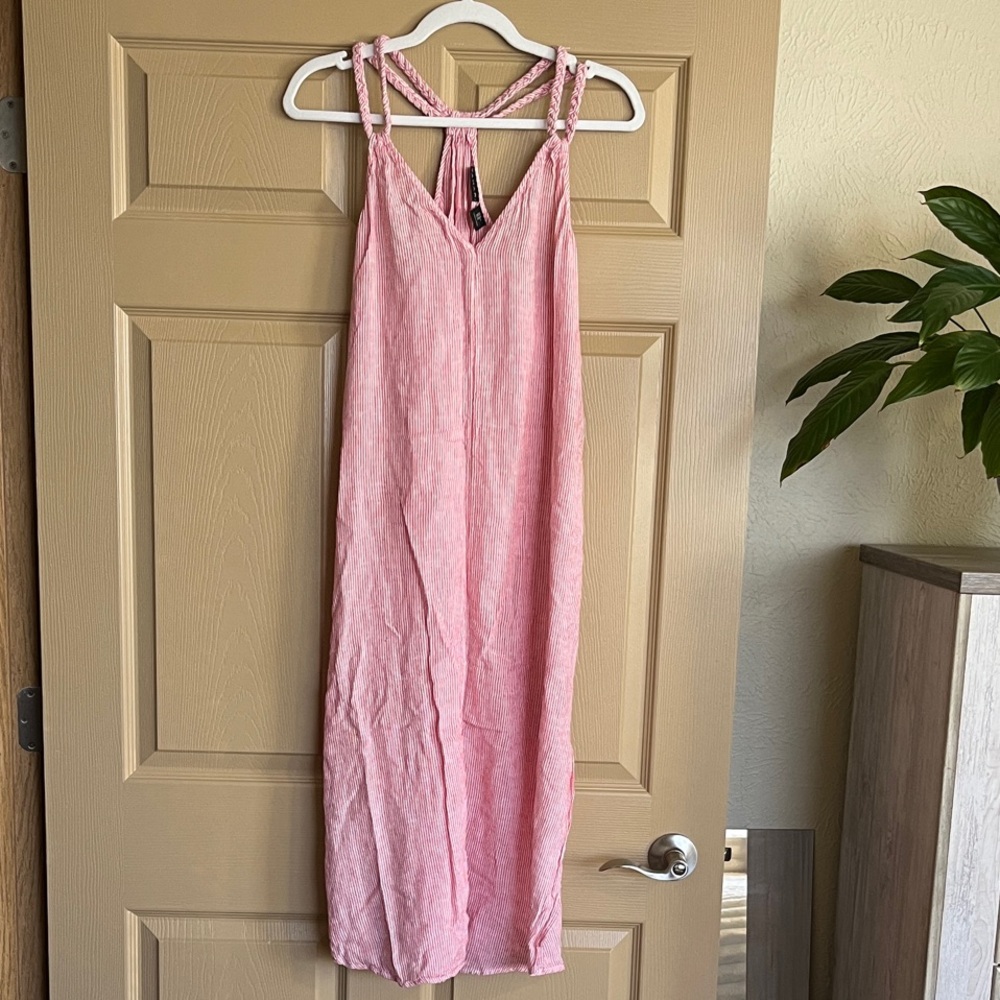 Tahari Striped Braided Straps Linen Cover Up Dress!
